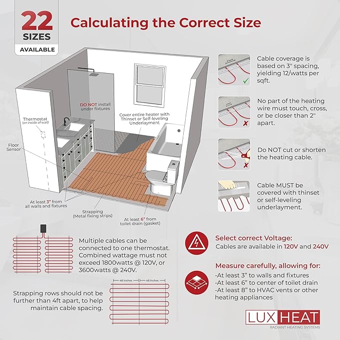 LuxHeat 200sqft Floor Heating Cable Kit - 240v Under Floor Heat Kit - Complete
