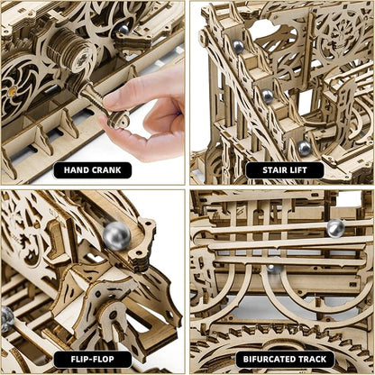 3D Wooden Puzzle Marble Run for Adults, DIY Marble Run Wooden Model Kit, HDF Material, Mechanical Puzzle, Modern Style, 334 Pieces, 1 Set, 1 Item, 1 Package