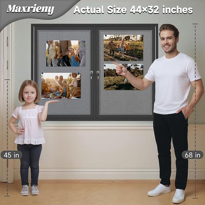 Enclosed Bulletin Board Lockable, Double-Door Weatherproof Outdoor Noticeboard