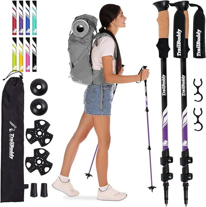 TrailBuddy Trekking Poles ??Lightweight 7075 Aluminum Hiking Poles for Women, Men & Seniors ??Collapsible Walking Sticks for Travel, Trails & Balance