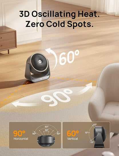 DREO 60° Vertical & 90° Horizontal 3D Oscillating Heating, 12 ft/s Long-Range