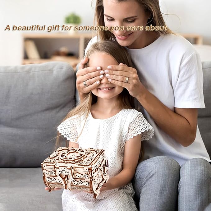 3D Wooden Puzzle Mechanical Treasure Box, Wood Creative Assembly Model Building Kits to Build for Adults and Teens, DIY Wooden Puzzle Hobbies Projects Gift for Women and Kids