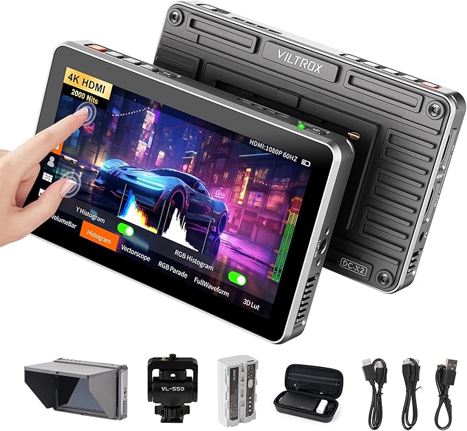 VILTROX DC-X2 Touchscreen Camera Field Monitor, 2000 Nits 6 inch On Camera