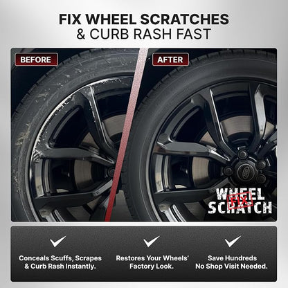 Wheel Scratch Fix® Gloss Black Touch Up Paint for Cars - DIY Alloy Wheel Repair Kit, Curb Rash Remover with Fast-Drying Pen - Long-Lasting OEM Finish Car Rim Paint for Scuffs and Chips at Home (Gloss Black)