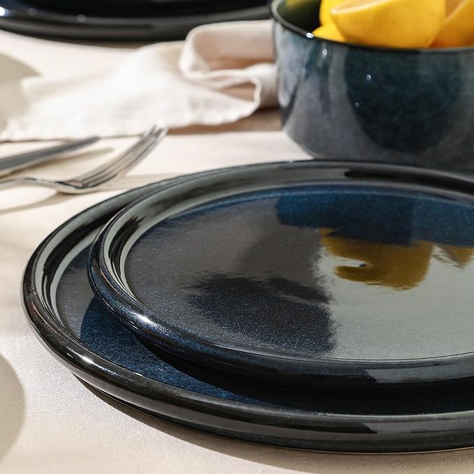 Stone Lain Eden 4-Piece Salad Plate Set Stoneware, Dark Blue