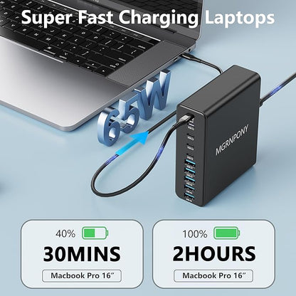 320W USB C Charger Block, 10-Port USB C Charging Station GaN III PD 65W Laptop