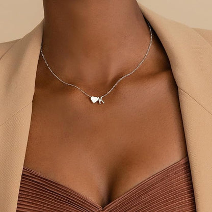 Turandoss Heart Initial Necklace for Women Teen Girls - 18K Gold Plated Letter A-Z Pendant Necklace Dainty Heart Necklaces Tiny Initial Necklaces Birthday Gifts for Women Jewelry