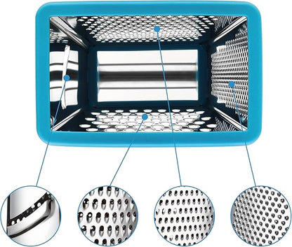 Spring Chef Handheld Stainless Steel XL Parmesan Cheese Grater with Handle - 4 Sided Metal Box Grater for Kitchen - Dishwasher Safe Potato Shredder for Hash Browns, Potato, Carrot, Vegetables - Teal