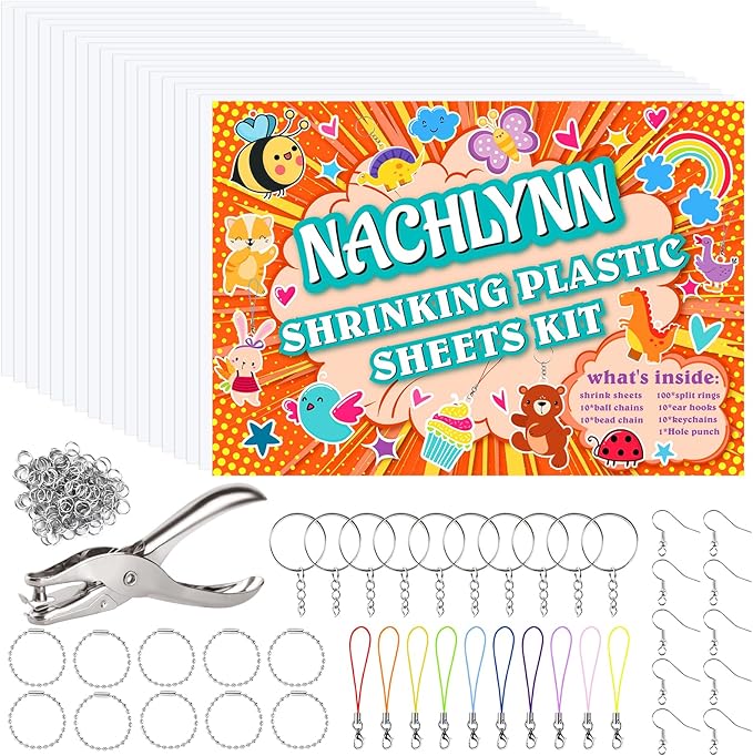 NACHLYNN Shrinky Plastic Sheets Kit 171Pcs Christmas Heat Shrink Sheets Shrinky Art Dink Keychain Kit for Kids Crafts Making Christmas Party Favors Supplies (Conventional)