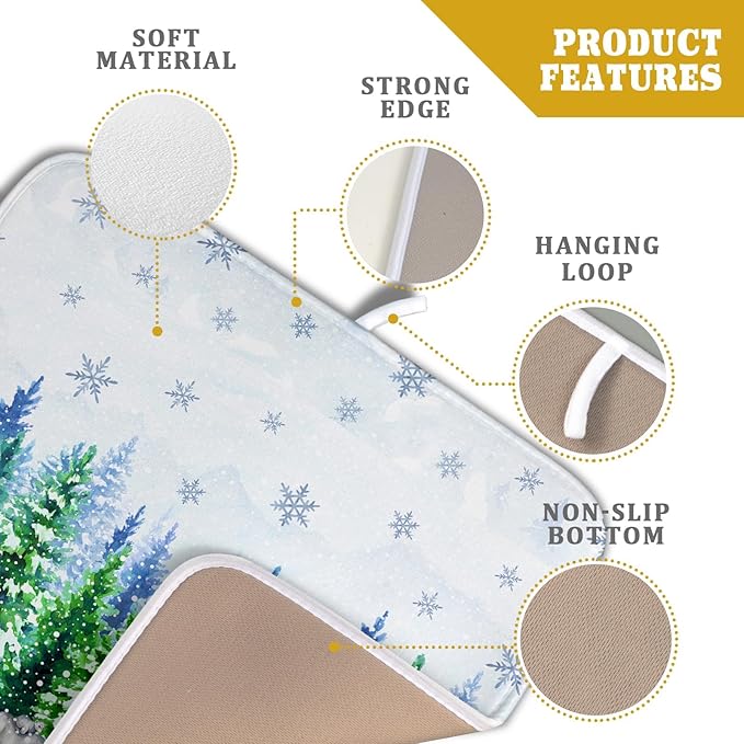 Watercolor Winter Dish Drying Pad Forest Kitchen Mat