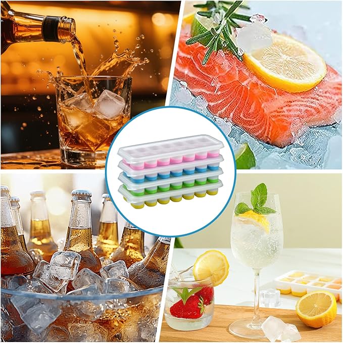 Ice Cube Tray with Lid, Easy-Release, Ice Cube Tray, Spill-Resistant,