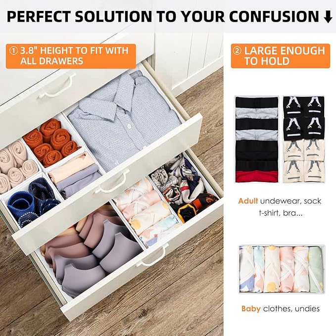 【FAMILY PACK】Drawer Organizer Clothes, 20 Pack Dresser Organizer Bins