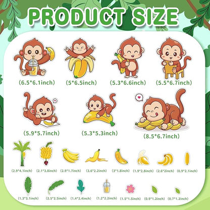 Glow in The Dark Cute Monkeys and Bananas Wall Decals, Animal Stickers for Baby Girls Boys Room, Luminous Ceiling Decor for Bedroom Playroom Nursery