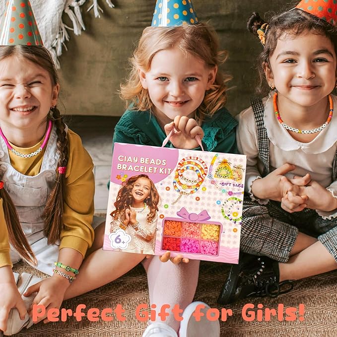 Girls Gifts Bracelet Making Kit, 20 Colors Polymer Clay Beads with Charms Letter Beads Arts and Crafts Kit Jewelry Making Set Birthday Gift Idea Girl Toys Gifts Party Favors for Kids Ages 6-13