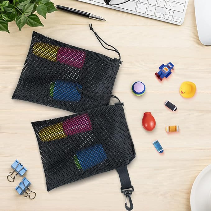 20 PCS With Clips Mesh Drawstring Bags, Portable Nylon Storage Bags for toy,Sports Storage,Outdoor activities etc. (5.9x7.9in)