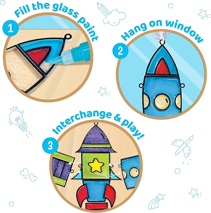 Imagimake Window Art for Kids - Rocket | Suncatcher Kits for Kids, Arts and Crafts for Ages 6-8 | Birthday Gifts for 5 6 7 8 9 10 11 12 Years Old Boys & Girls