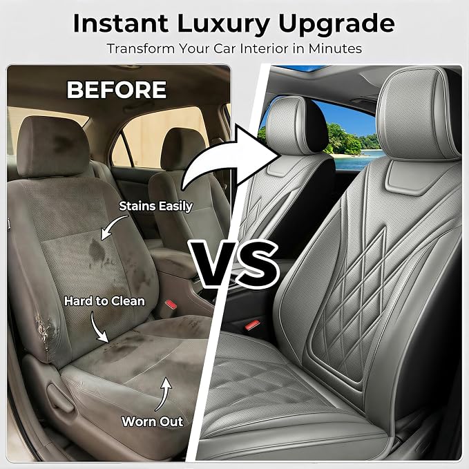 Car Seat Covers Compatible with Hyundai Tucson 2010-2025 2026- Full Set 5 Seats Luxury Leather All-Weather Seat Cushions & Protectors, Waterproof & Breathable, Airbag Compatible (Gray)