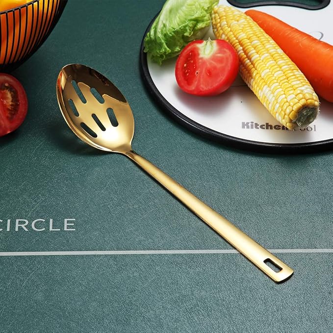 Berglander Gold Cooking Spoon, Stainless Steel Slotted Serving Spoon Titanium