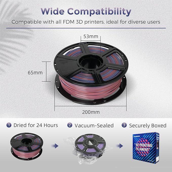 FLASHFORGE PLA Filament 1.75mm +/- 0.02mm Blue to Pink Gradient, Smooth Color-Changing 3D Printer Filament 1kg (2.2lbs) Spool, 3D Printing Filament Easy to Use and Fits for Most FDM 3D Printers