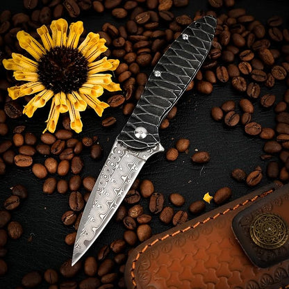 Damascus Pocket Knife, 2.87" Damascus Blade Folding Knives with Stainless Steel Handle, EDC Knife for Camping Hiking Hunting Gift