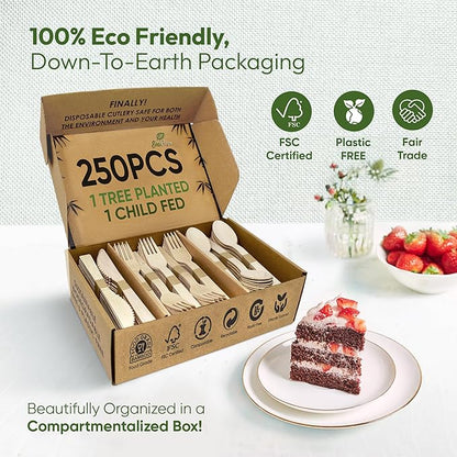EcoPreps 100% Compostable Bamboo Cutlery Set Eco-Friendly, Biodegradable