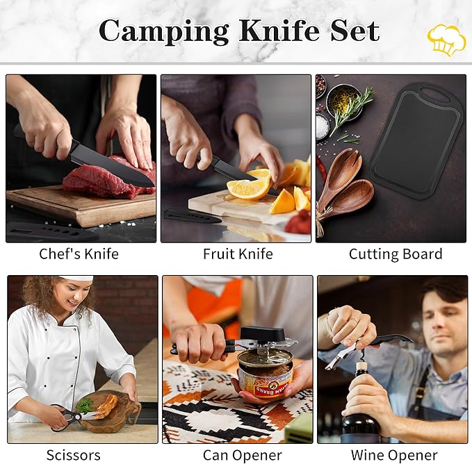 Camping Essentials Cookware Cooking Utensils Set - Portable Camp Kitchen Mess Kit Outdoor Accessories, Stainless Steel & Silicone, Camping Gear Equipment for RV Picnic Grill