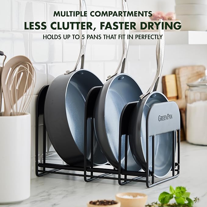 GreenPan Stainless Steel Wire Cookware Storage Rack, 5 Frying Pan Compartments