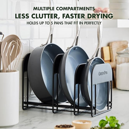 GreenPan Stainless Steel Wire Cookware Storage Rack, 5 Frying Pan Compartments