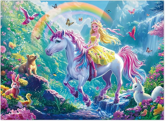 200 Pieces Jigsaw Puzzles for Adults and Teens and Kids Family Happy Games Princess Unicorns World for Girls (Enchanted Forest Ride)