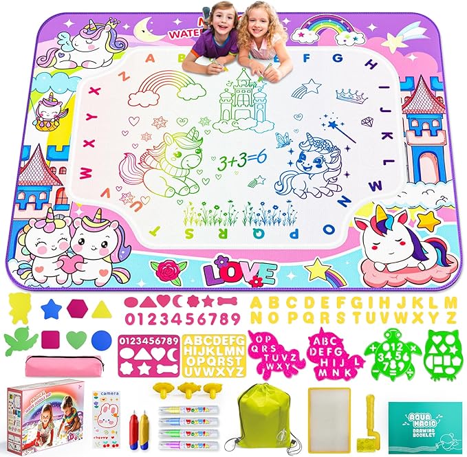 Water Doodle Mat,40 x 32 Inch Large Drawing Mat with Backpack,Educational Toys Gifts for Kids Boys Girls,Mess Free Painting for Toddlers Age 2 3 4 5 6 7 8 Year Old
