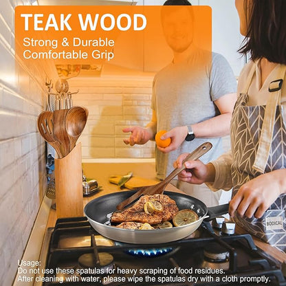 Wooden Spoons for Cooking, 4 Piece Natural Premium Teak Wooden Cooking Utensils