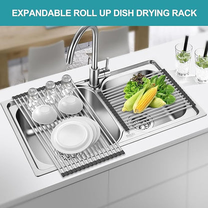 Extra Large Expandable Roll Up Dish Drying Rack, Over The Sink Drying Rack Sink