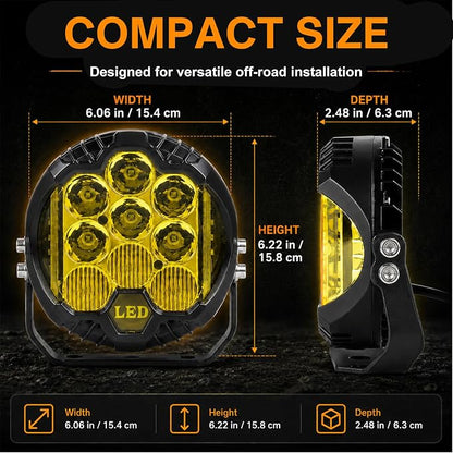 LIGBT 2PCS 7 Inch Yellow Round Side Shooter Offroad Fog Lights Amber DRL 90W 3 Modes 270° Wide Range Super Bright LED Pods Light Kit for Pickup Truck ATV UTV SUV with Wiring Harness
