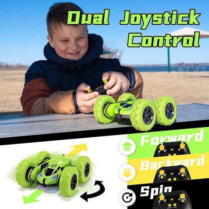 Threeking RC Stunt Cars Remote Control Car Double-Sided Driving 360-degree Flips Rotating Car Toy, Green