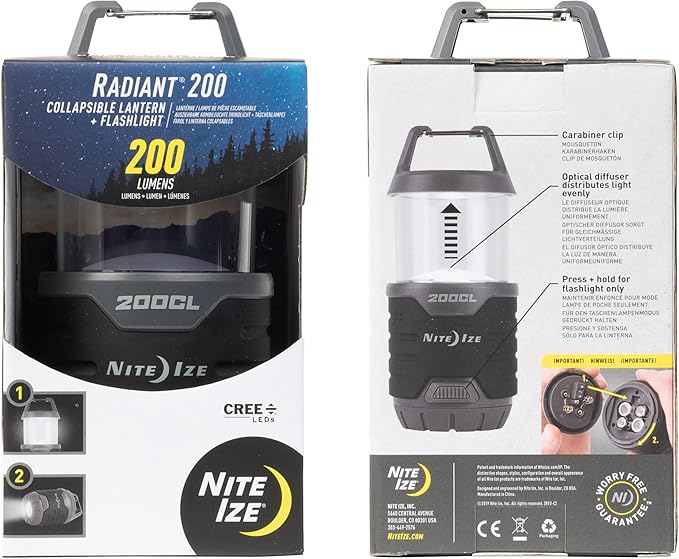 Nite Ize Radiant 200 Collapsible LED Lantern and Flashlight - 200 Lumen Convertible LED Lantern to Flashlight - Compact Essentials for Camping & Hiking Gear