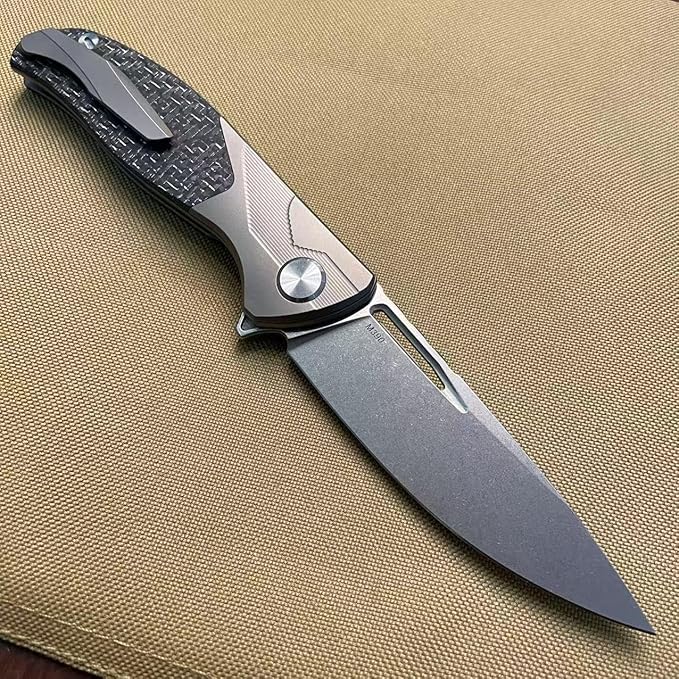 3.75" Customized Pocket knife Frame lock Folding knives Stonewash M390 Blade with Titanium+Carbon Fiber Handle Gift for Husband Son