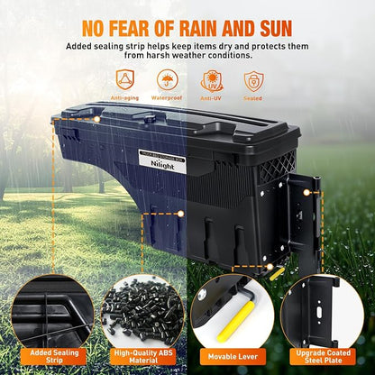 Nilight Truck Bed Tool Box Passenger Side Truck Tool Box Fit for Dodge Ram 1500 2500 3500 2002-2018 ABS Swing Case Truck Bed Storage Box w Lockable Lid Waterproof Wheel Well Toolbox, without Rambox