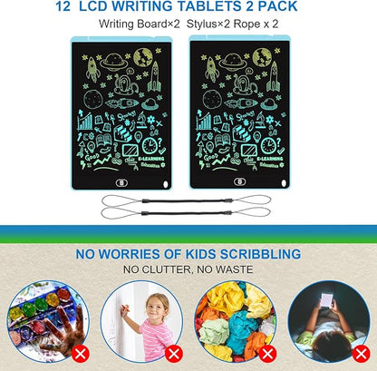 2 Pack 12 Inch LCD Writing Tablet for Kids, Electight Colorful Doodle Board, Eye Protection Drawing Tablet with Lock & Erase FUNC, Birthday Gifts Education Toys for 3-8 Years Old Boys and Girls - Blue