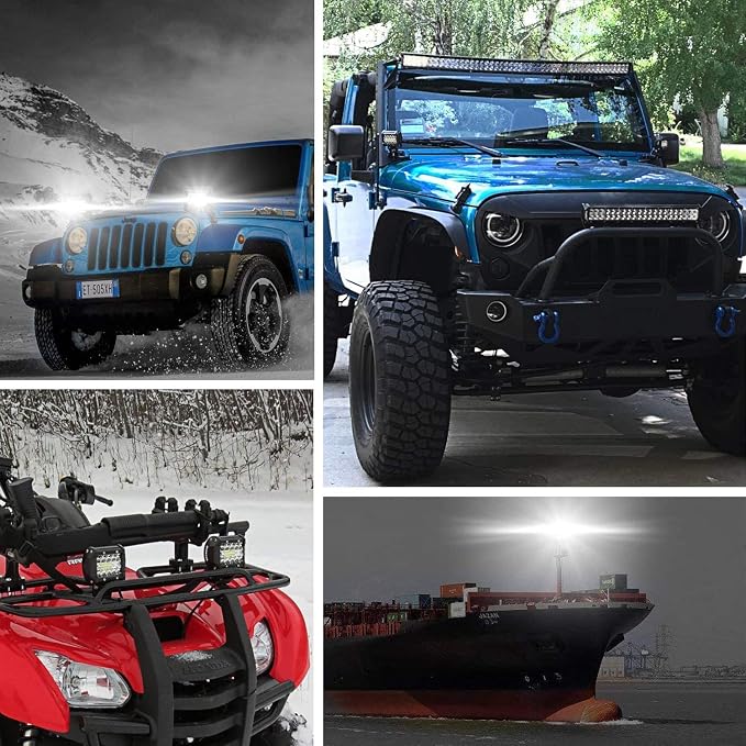 8PCS LED Pods, 4 Inch 60W LED Light Bar, 4PCS Spot Flood Combo Off Road Light Triple Row LED Work Light 6000LM Driving Fog Lamps for Pickup Truck Jeep ATV UTV SUV Boat Light