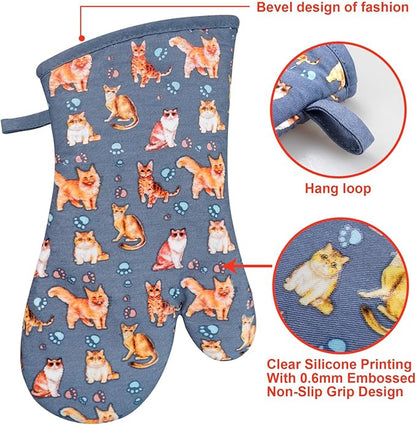 Oven Mitts Gloves 1 Pair Heat Resistant 480 ℉ Non Slip Clear Silicone Printed