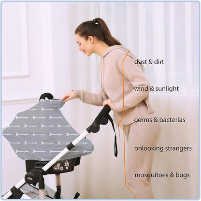 Nursing Carseat Canopy Breastfeeding Cover - Multi-use Stretchy Car Seat Covers for Babies, Baby Shower Gifts (Grey Arrows)