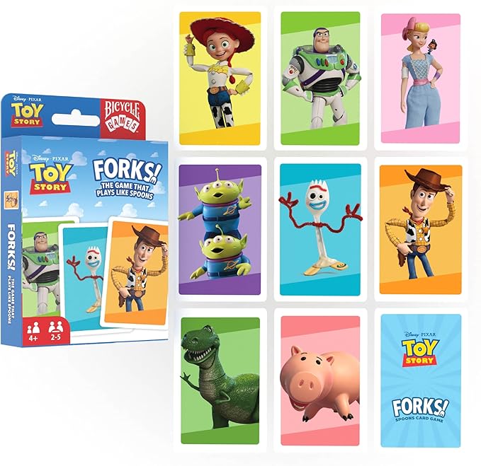 Bicycle Disney and Pixar Forks, Kids Card Game That Plays Like Spoons, Featuring Toy Story Characters Woody, Forky, Jessie & Alien, Ages 4+, 2-5 Players