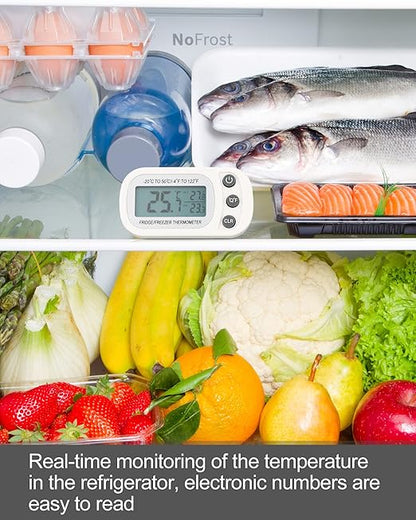 Frienda 16 Pack White Digital Fridge Thermometer Waterproof Refrigerator and Freezer Room Max/min Record Function LCD Screen Refrigerator Thermometer with Hook and Magnetic Back for Home
