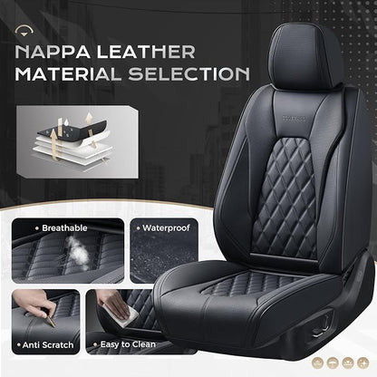 Coverado Car Seat Covers Full Set, 5 Seat Black Seat Cover for Cars, Luxury Faux Leather Waterproof Seat Cover, Front and Back Car Seat Protector, Universal Auto Seat Covers Fit for Most Cars