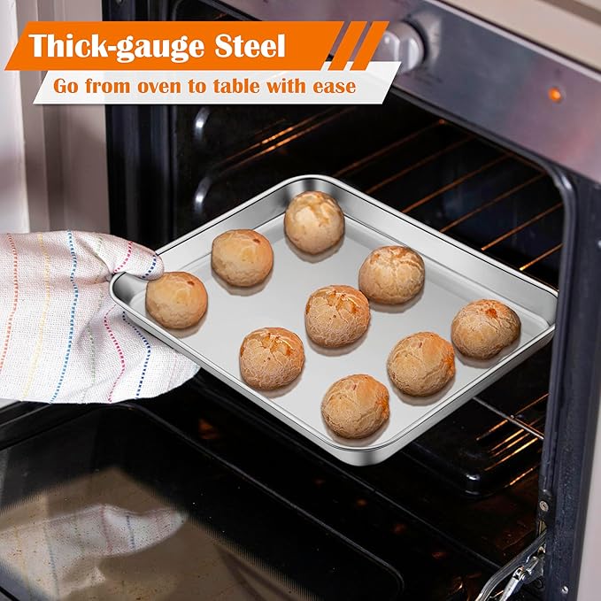 E-far Small Baking Sheet Set of 2, 10.5”x8.3” Stainless Steel Cookie Sheets Pans