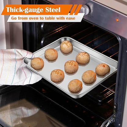 E-far Small Baking Sheet Set of 2, 10.5”x8.3” Stainless Steel Cookie Sheets Pans