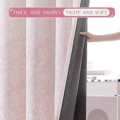 Beauoop Pink Floral Jacquard Blackout Curtains 72 Inches Long 2 Panels