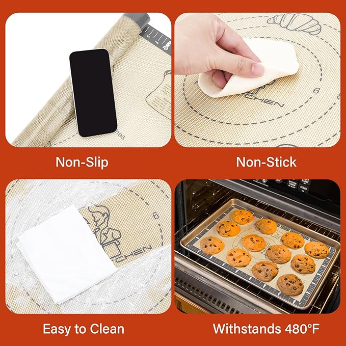Silicone Baking Mat with Cookie Recipes, Extra Thick Silicone Mat