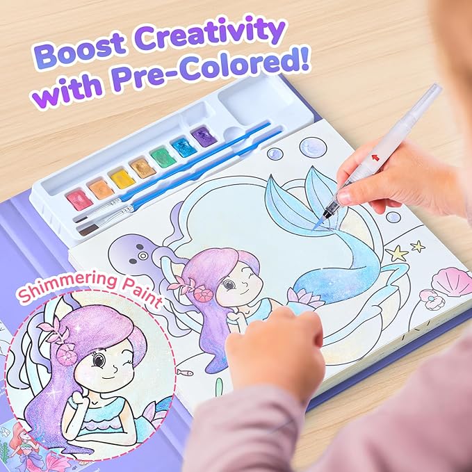 JoyCat Paint with Water Coloring Books for Toddlers, Watercolor Painting Sets for Kids Ages 3-5 4-8, Arts and Crafts Drawing Activities Toy Birthday Gift for Boys Girls (Underwater World)