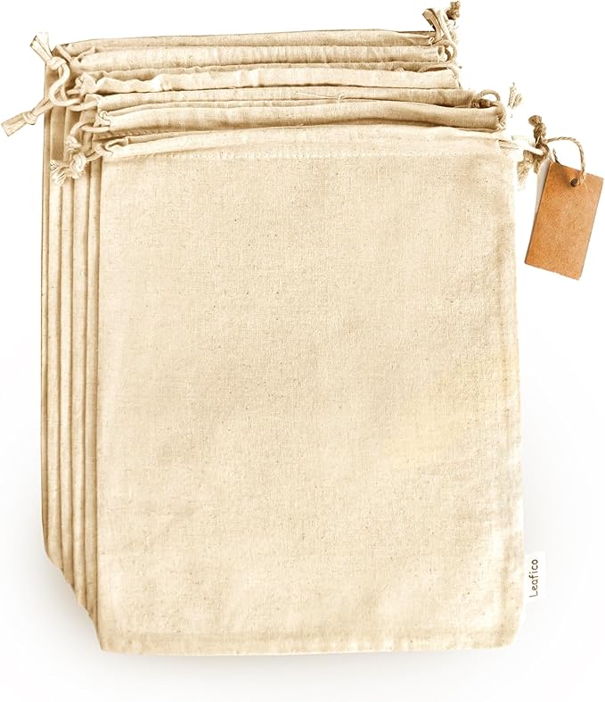 Cotton Storage Bags ??X-Large 14x17 Inch (6-Pack) ??Reusable Muslin Bags with Drawstrings ??Biodegradable Canvas Fabric Sacks ??Perfect for Bread, Bulk Produce, Potatoes, Onions, Shoes